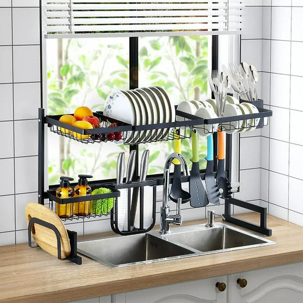 All-Fit Over The Sink Drying Rack, Kitchen Sink Organizer Storage Rack, Dish Drying Rack for Organizer Home Kitchen Counter Space Saver (Black)