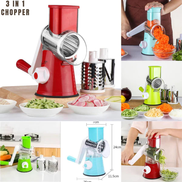 3 in 1 Vegetable Chopper - Drum Style Cutter, Slicer & Chopper.