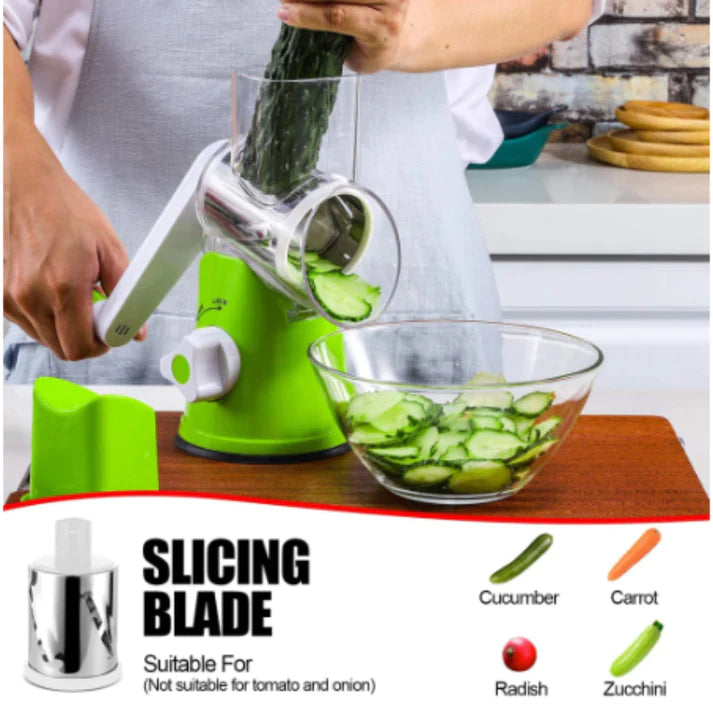3 in 1 Vegetable Chopper - Drum Style Cutter, Slicer & Chopper.
