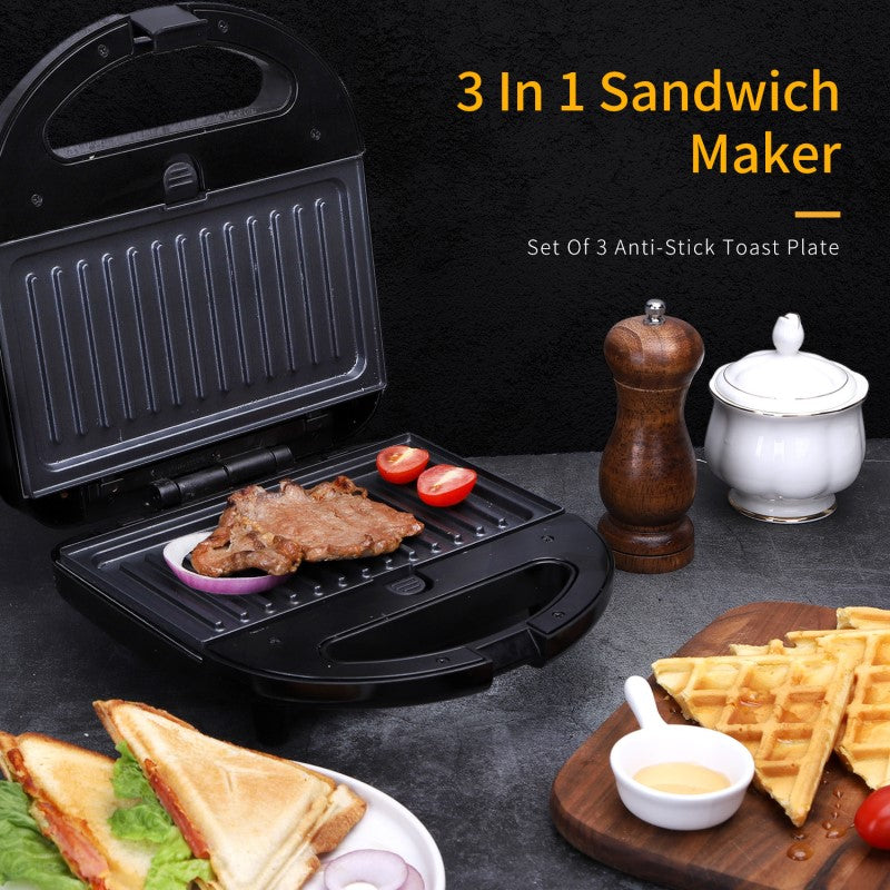 3 IN 1 SANDWICH GRILL WAFFLE TOASTIE MAKER NON STICK TOASTER PANINI PRESS