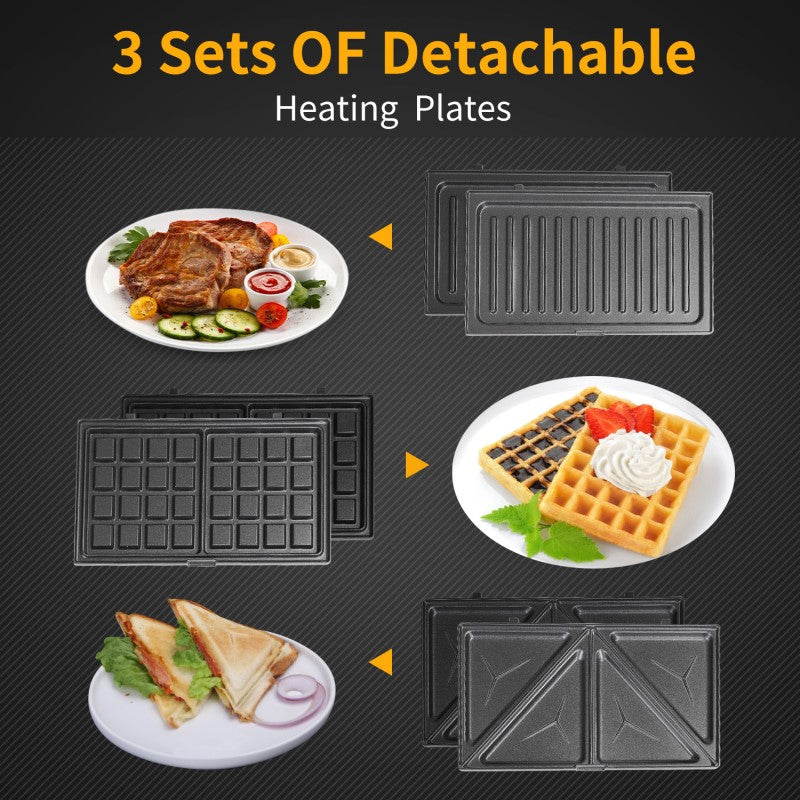 3 IN 1 SANDWICH GRILL WAFFLE TOASTIE MAKER NON STICK TOASTER PANINI PRESS