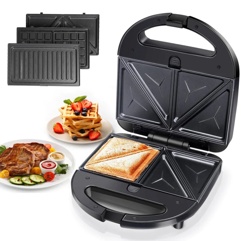 3 IN 1 SANDWICH GRILL WAFFLE TOASTIE MAKER NON STICK TOASTER PANINI PRESS