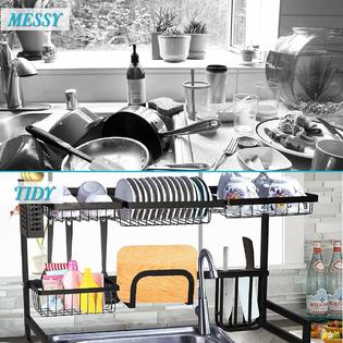All-Fit Over The Sink Drying Rack, Kitchen Sink Organizer Storage Rack, Dish Drying Rack for Organizer Home Kitchen Counter Space Saver (Black)