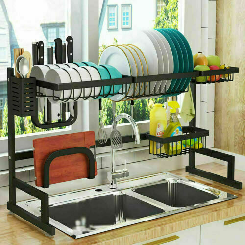 All-Fit Over The Sink Drying Rack, Kitchen Sink Organizer Storage Rack, Dish Drying Rack for Organizer Home Kitchen Counter Space Saver (Black)