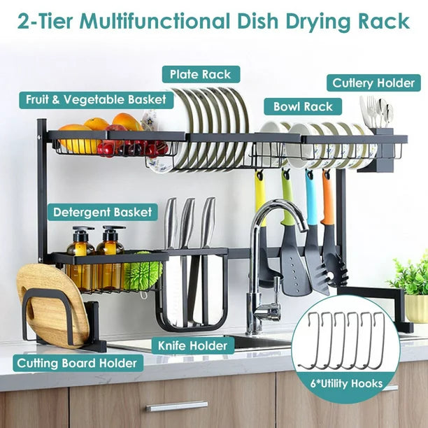 All-Fit Over The Sink Drying Rack, Kitchen Sink Organizer Storage Rack, Dish Drying Rack for Organizer Home Kitchen Counter Space Saver (Black)