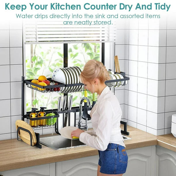 All-Fit Over The Sink Drying Rack, Kitchen Sink Organizer Storage Rack, Dish Drying Rack for Organizer Home Kitchen Counter Space Saver (Black)