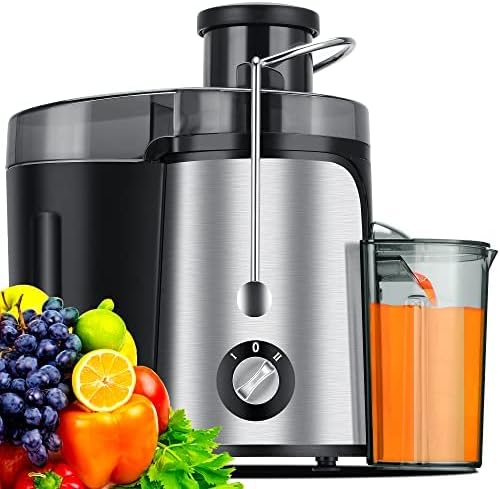 Total Chef Juicin' Juicer Wide Mouth Centrifugal Juice Extractor, 3" Wide Feed Chute, 700W, 2 Speeds, Surgical Steel Blade, Easy to Clean, Juicing Machine for Fruits, Vegetables, Greens, Almond Milk