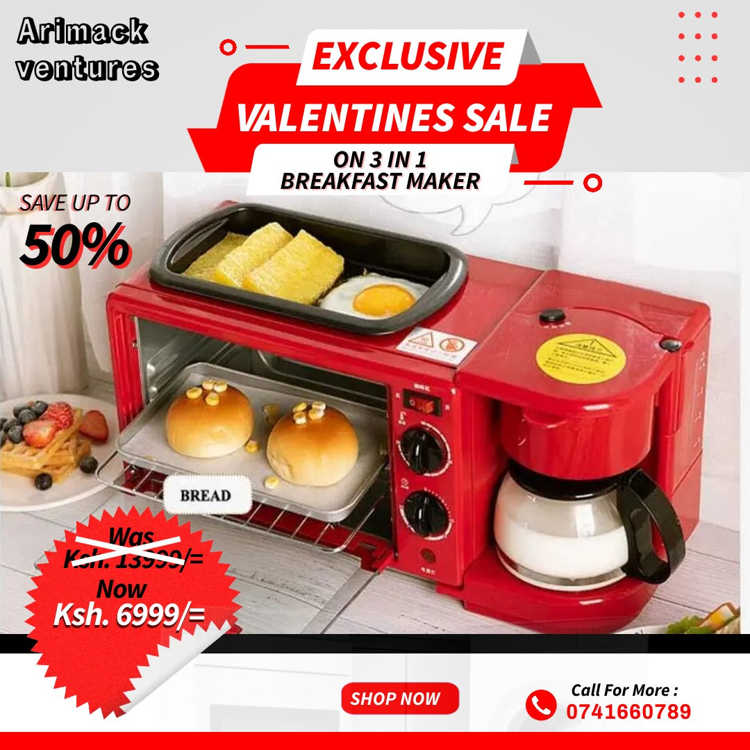 idrop 3 IN 1 Multifunctional Breakfast Maker Cooker Baking Oven & Coffee Maker